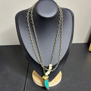 Turquoise Mosaic Horn Southwestern Western Long Necklace